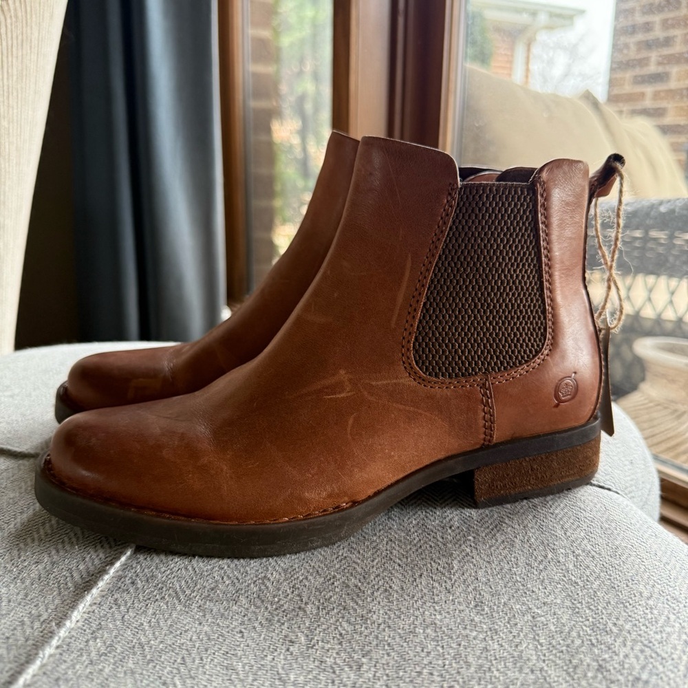 Born Brown Leather Ankle Booties with Elastic Panels